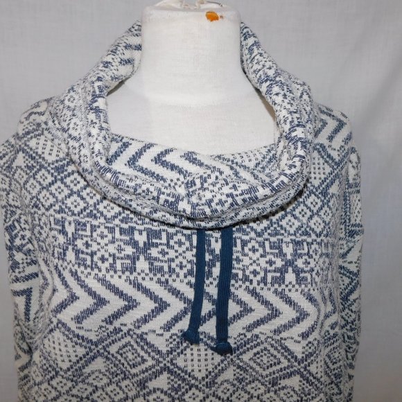 CHAPS womens 2XL White Navy Blue Aztec south west Cowl Neck Pullover Sweater - Picture 3 of 9
